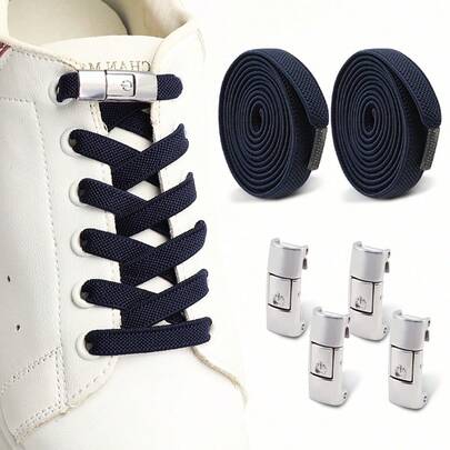 2 Pairs 8mm No Tie Shoe Laces Press Lock Shoelaces Without Ties Elastic Laces Sneaker Kids Adult Widened Flat Shoelace For Shoes