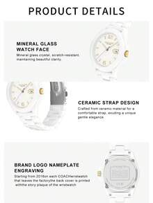 Coach GREYSON Series Women's Watch, White Case White Ceramic Strap White Dial - 白色 - 查看 5