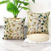 Euphoria Home Decor Cushion Cover Throw Pillow Case Shell Luxury Chenille Cute Leaves Ecru Green Color 18" X 18" Reversible - Hojas verdes - Ver 3