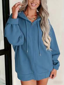 Knitted Full-Zip Hoodie | Available In Multiple Colors, Skin-Friendly Texture, Relaxed Fit, Comfortable Knit Style Perfect For Going Out / Staying At Home - Blå - Visa 3