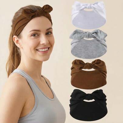 1/4pcs Rabbit Ear Headband With Elastic Waistband - Soft Blended Yoga Sports Headscarf, Women's All Season Sweat-Absorbent Band, 4 Colors Available (Black, Brown, White, Gray) Summer Hair Accessories Beach Hair Band Vacay Sweatband,Holiday,Travel