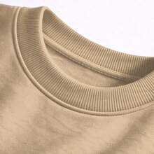 Plain Crew Neck Sweatshirt With No Print, Stylish Tumblr Style For Cold Winters - Beige - View 6