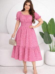 Women's Midi Dress With Two Tiered Detail And Elegant Gathering - 乾枯玫瑰色 - 查看 2