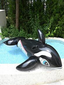 1pc PVC Inflatable Whale Shaped Pool Float, Black/Blue Floating Bed, Pool Lounge Chair, Beach Essentials, Swimming Games Accessories - Multicolor - View 4