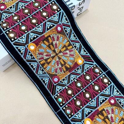 36-Inch 2026 New Vintage Embroidered Trim, Heavy Mirrored Hanfu Miao Nationality Dress Hem Trim, Handmade DIY Clothing Accessory, Festival Decoration