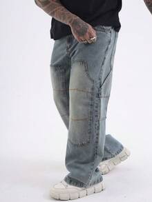 Baggy Carpenter Jeans Men's Wide Leg Pants Without Lycra Ref: 3019 - 中等水洗藍 - 查看 4