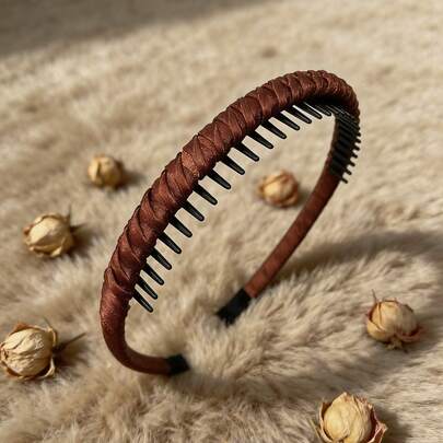 1pc Coffee-Color Braided Non-Slip Decorative Headband, Suitable For Daily Use, All Seasons, Students And Women Hair Band Hair Hoop