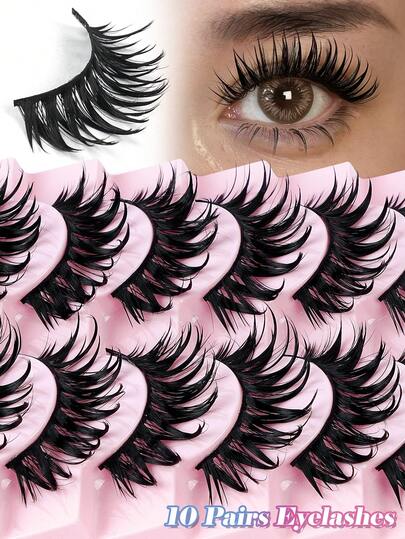 MAANGE 10 pares de pestañas postizas gruesas y húmedas con diseño de dibujos animados, pestañas largas, naturales, gruesas, suaves, de volumen, de larga duración y con efecto wispy