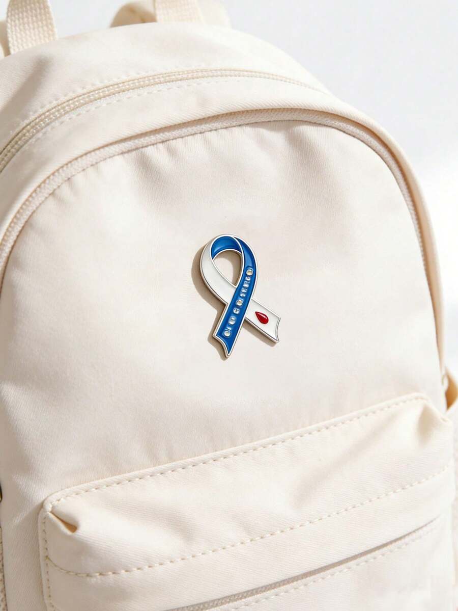 1pc Diabetes Awareness Blue & White Striped Red Blood Drop Enamel Pin Badge, Gift For Friends