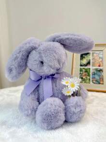 1pc 13.78 Inch/35cm Cute Lavender Plush Rabbit Doll, Soft Fluffy Stuffed Bunny Doll With Elegant Bow, Adorable Plush Doll, Ideal For Children Girls Easter Birthday Christmas Valentine's Day Gift, Cozy Home Decor For Bedroom Living Room Nursery, Comfortable Companion For Sleep And Rest - Mauve Purple - View 10