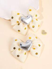1 pieza Clip de pelo con lazo y corazón a lunares, accesorio de pelo lindo y versátil para niñas - Multicolor - Ver 6