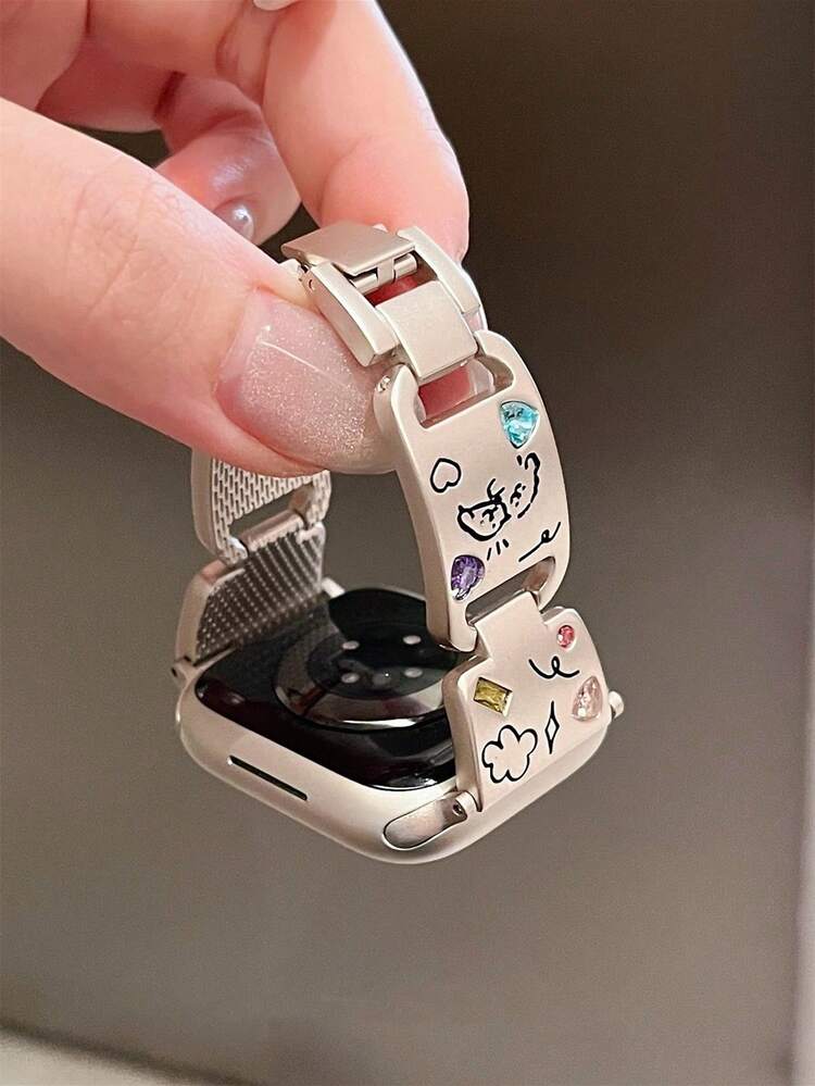 1条可爱小狗水钻金属表带，适用于38/40/41/42/44/45/49/46mm Ultra2/Ultra/SE/11/10/9/8/7/6/5/4/3/2/1系列女士手表 - Starlight - 查看 7