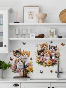 1pc, Multi-Size, Removable PVC Wall Sticker, Suitable For Kids Room, Nursery, Decals Of Squirrel Wearing Hat On Tree Branch, Cat In Flower Bushes, Moon And Fox, Mischievous Monkey Climbing Tree, Small Birds On Big Tree, Spring/Summer Plants And Animals Wall Stickers, Applicable For Bedroom, Living Room, Study, Dining Room, Bathroom, Home Wall Decor, Room Decoration - Multicolor - View 13