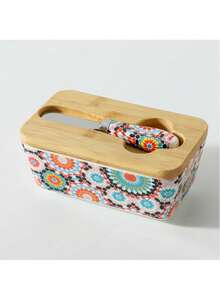 Ceramic Lid Butter Dish - Large Capacity Butter Storage Container With Divider, Hand-Painted Ceramic Creative Butter Box, Dishwasher , Christmas Kitchen Gift, Durable And Highly Creative - View 13