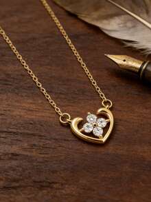 1pc S925 Sterling Silver Heart-Shaped Four-Leaf Flower Pendant Necklace, Delicate Romantic Gift For Women On Valentine's Day, Thanksgiving, Anniversary - Love - View 4