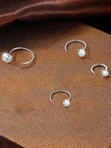 1pc S925 Sterling Silver Fashion Minimalist Four-Claw Zirconia Nose Ring, Suitable For Women's Daily Wear, Body Piercing Jewelry Accessory, Gift For Friends - Single - View 5