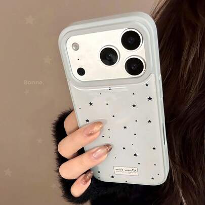 GUCADI 奶油蓝黑星空个性化手机壳，兼容苹果 17 Pro Max、16 英寸（蓝色背景带星空）、13 英寸极简树脂手机壳，也适用于华为 15 英寸手机，个性化设计，复古风格，几何图案，韩版风格，极简风格，小众风格，ins 风格