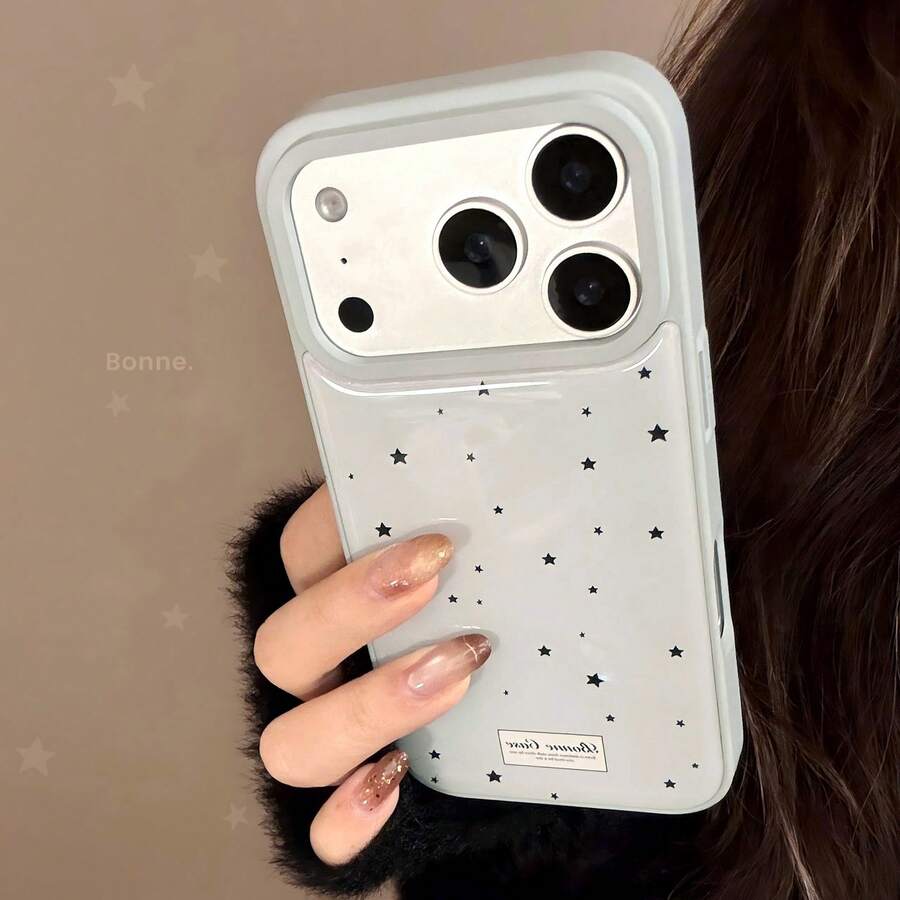 GUCADI Cream Blue & Black Star Personalized Phone Case, Compatible With Apple 17 Pro Max, 16 (Blue Background With Stars), 13 Minimalist Resin Case, 15 Suitable For Huawei, Personalized, Retro Style, Geometric Pattern, Korean Style, Minimalist Style, Niche, Ins Style