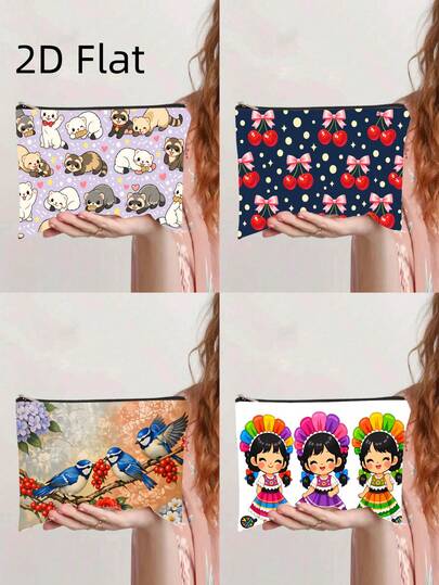 化妆包 1 个，可爱女孩传统服饰化妆包，轻便拉链化妆包，双面印花旅行洗漱包兼零钱包，生日、圣诞节、情人节礼物，一个化妆包，三只蓝鸟栖息在树枝上，化妆包，轻便拉链化妆包