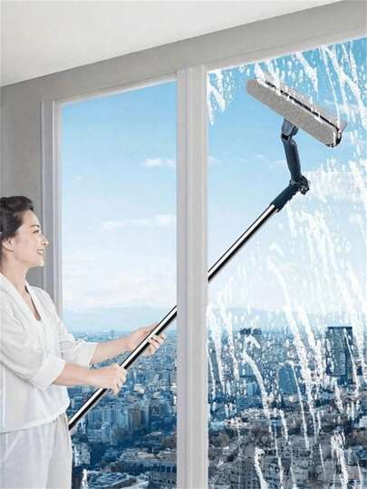 多功能窗户清洁工具：可调节多功能刮水器，带缝隙刷和高位刮刀，适用于家庭、户外、汽车、淋浴房玻璃和加油站