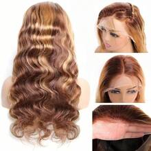 Peruca de cabelo humano loiro mel de 34 polegadas com densidade de 200%, mechas 13x4, 13x6, 5x5 e 4x4, com ondas suaves e mechas HD, peruca frontal de renda, cabelo humano pré-desfiado, peruca 5x5 sem cola, peruca frontal de renda castanha 4/27 com baby hair para mulheres. - S4/27 - Ver 7