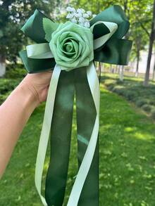 1个仿真玫瑰花汽车装饰蝴蝶结，浪漫缎带花朵饰品，适用于婚礼新娘车后视镜、门把手装饰 - 1PC - 查看 17