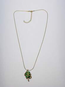 女士祖母绿蛇形项链，黄铜电镀 - 金色 - 查看 2