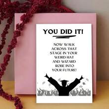 1pc Cartoon Graduation Card, Class Of 2026, Proud Of You, Encouragement, Well Done, Perfect For Friends, Teachers, Classmates - White Paper, Grad Theme - One Size Fits All - View 3