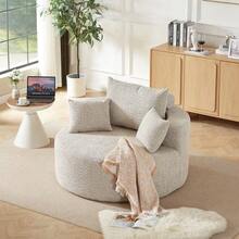 Chenille Foam Armchair, No Assembly Required, Fluffy Modern Sleeper Chair For Living Room, Bedroom, Lounge And Showroom - Khaki - View 6