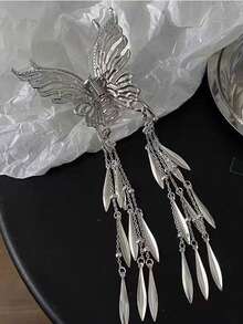 2pcs Bohemian Iron Alloy Butterfly Clip With Long Tassel, Elegant Elegant, Minimalist Chic Hair Clip, Suitable For All Seasons - Multicolor - View 5