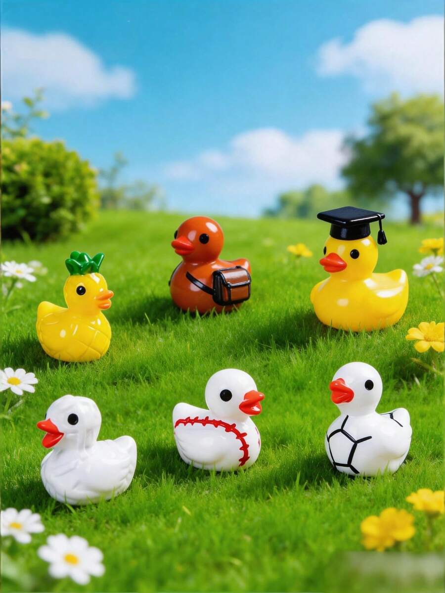 15pcs Assorted Mini Resin Duck Figurines, Cute Animal Decor, DIY Craft And Desktop Ornaments, Random Styles - A - View 1