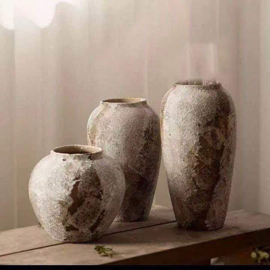 Jarrón de cerámica de estilo chino nuevo de Jingdezhen, Wabi-Sabi, decoración de jarrón de cerámica rústica y envejecida para la entrada, el gabinete de TV - Jarrón de porcelana - Ver 1