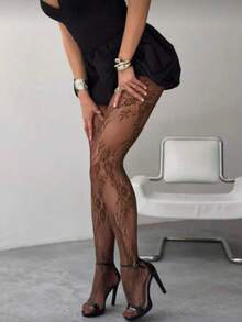 1 Pair Printed Fishnet Stockings, Sexy And Elegant - Multicolor - View 3