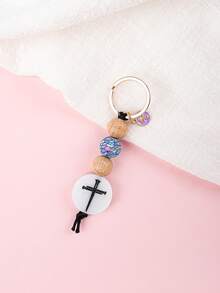 1pc Inspirational "With God" Beaded Keychain, Featuring Bohemian And Faith Design, Motivational Tag And Delicate Cross Accent, Minimalist Accessory For Daily Outfit Gifts For Mother, Father, Graduation, And Teacher - Multicolor - View 16