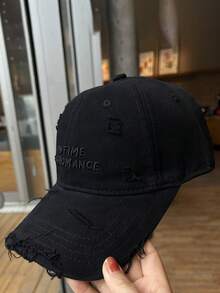 Distressed Baseball Cap Women, Letter Embroidery, Wide Brim, Soft Crown, Sun Hat, Fashion Versatile - Hole - View 13