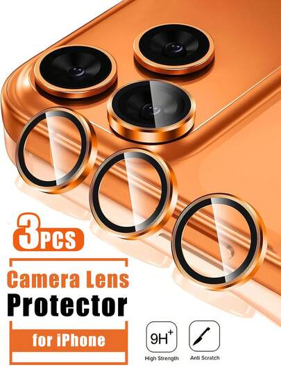 Película protetora de lente de vidro temperado de liga metálica, 3 peças, laranja, compatível com iPhone 17 Pro Max. Protetor de lente de câmera em vidro temperado com tampa de metal separada. Serve para 17 Pro/17/16 Pro Max/16 Pro/16 Plus/15 Pro Max/15 Pro/15 Plus/14 Pro Max/14 Pro. Acessórios e capas para celular. Ideal para uso diário, escritório, presente de aniversário e Páscoa.