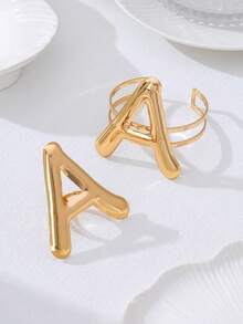 2pcs Women's Open Letter & Geometric Bracelet And Ring Set - Geometric Letter Set - View 3
