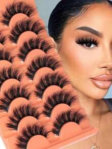 Russian Style D-Curl Curly Faux Mink Cat Eye Lengthening & Volumizing False Eyelashes, Travel Makeup Essential - Black - View 2