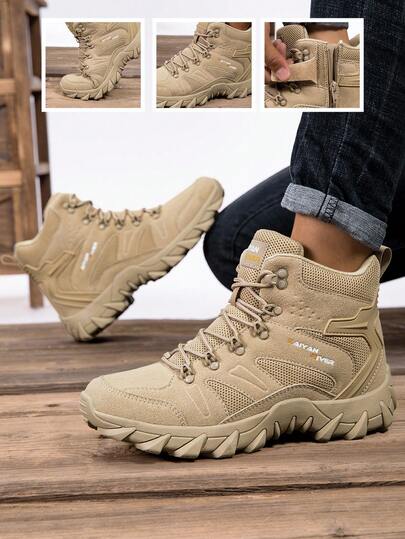1 Đôi Giày Bốt Chiến Thuật Cao Cổ Dành Cho Nam | Khóa kéo Bên Hông + Thiết Kế Buộc Dây | Thân Giày Ghép Vải | Đế ngoài Cao Su Bền Chắc | Giày Bốt Động Kiểu Quân Đội Dành Cho Hoạt Động Đi Bộ Đường Dài & Leo Núi Ngoài Trời | Nhiều Màu Sắc Để Lựa Chọn | Thoải Mái Cho Mọi Mùa, Phù Hợp Cho Phiêu Lưu Ngoài Trời, Huấn Luyện Chiến Đấu Và Đi Lại Hàng Ngày