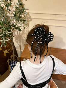 1PC New Minimalist Retro Ponytail Hair Clip: Polka Dot, Elegant Clip, Bow, Ribbon, And Rose - Black - View 1
