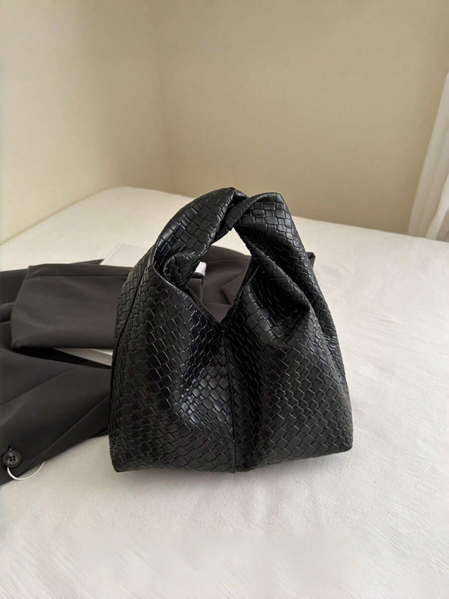 Bolso de mano cuadrado asimétrico giratorio de moda, mochila con textura trenzada de PU, bolso de trabajo multifuncional minimalista, con cartera desmontable (patrón aleatorio), nuevo bolso versátil y elegante, diseño casual minimalista, bolso de hombro, bolso grande de gran capacidad y ligero