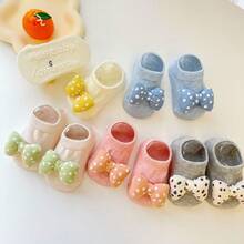 5双装女婴防滑蝴蝶结袜，可爱公主甜美风婴儿地板袜 - 彩色 - 查看 2