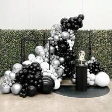 Black White Silver Balloons Arch Kit, 110Pcs Black White Metallic Silver Confetti Balloon Garland Women Engagement Anniversary Graduation Wedding Valentine Bachelor Birthday Supplies - Multicolor - View 4