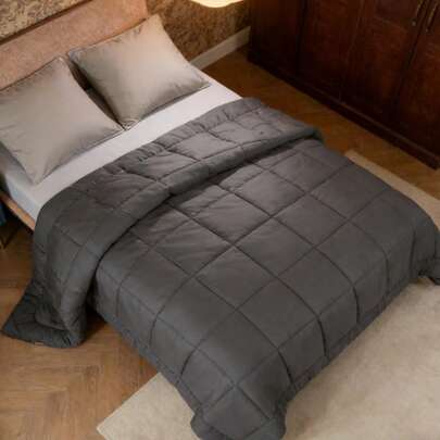 1 pieza Edredón de lujo, cálido para otoño/invierno, se ajusta a cama individual/matrimonial, para todas las estaciones, relleno alternativo de plumón, suave y transpirable, 4 lazos en las esquinas, gris claro