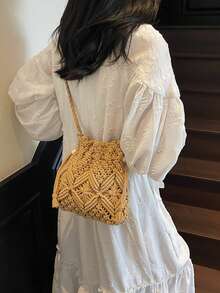 Small Design With Unique Style, Cross-Slung Shoulder Dual-Purpose Versatile, Bucket Shape Storage Practical, Hollowed-Out Technology Fresh And Chic, Beach Vacation Travel Suitable, Simple Fashion To Show Lazy Atmosphere Sense, - Multicolor - View 4