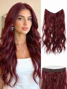 Tóc nối giả màu đỏ tía dài 24 inch, kiểu sóng tự nhiên hình chữ V, vô hình, phù hợp cho đi làm hàng ngày và dự tiệc. - Màu Đỏ Sâu - Xem 10
