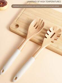 1/5pcs High-End Quality Wooden Cooking Tools, Non-Stick Wooden Spoons And Spatulas, Wooden Ladles, Strainers And Cooking Spoons, Spatulas, Suitable For Serving Soup, Steak, Honey, Tea, Milk, Desserts, Cereal, Kitchen, Restaurant And Other High-Temperature Cooking, Non-Stick Pans, Heat-Resistant, Easy To Clean, Durable, Essential Kitchen Items. - Multicolor - View 5
