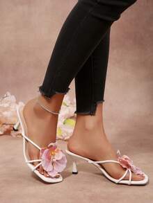 法式细高跟花卉单带凉鞋，简约小众修身夏季鞋款，适合约会、购物、派对等场合。 - 淺玫紅色 - 查看 8