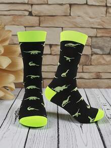 1 Pair Men's Dinosaur Pattern Mid-Calf Socks, Dinosaur Print Socks Suitable For Daily Wear - Multicolor - View 5