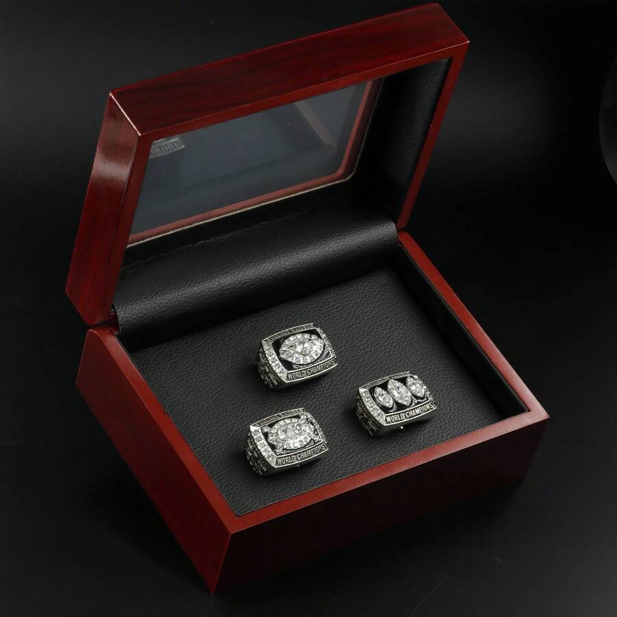 Men's 3-Piece Ring Jewelry Set, Including 1976, 1980 And 1983 Football Championship Rings With Gift Box, Ideal Christmas & New Year Gift For Football Fans - 11 - View 1
